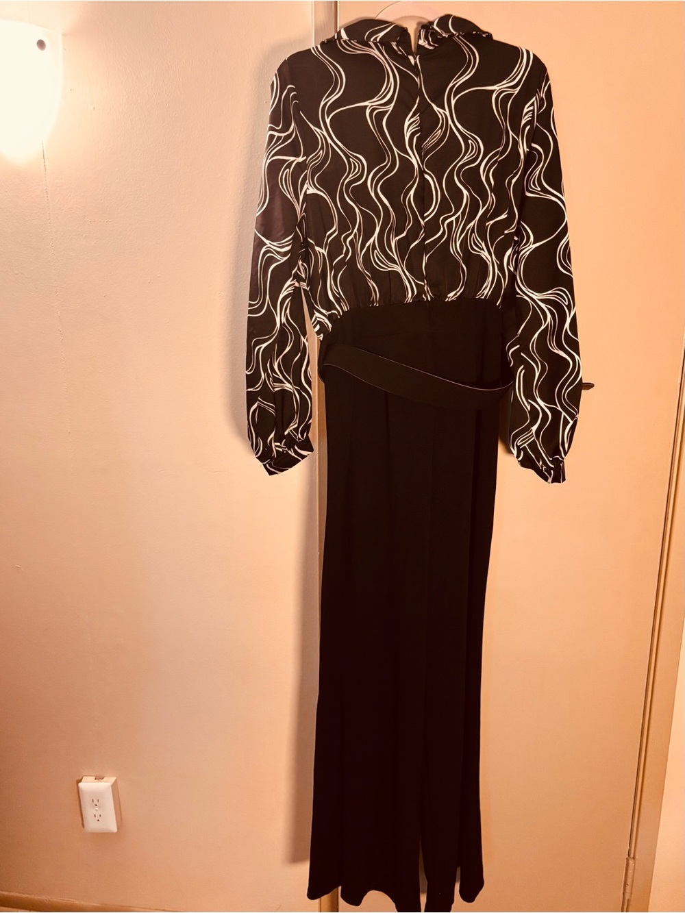 Black Maxi Jumpsuit with White Swirl Top